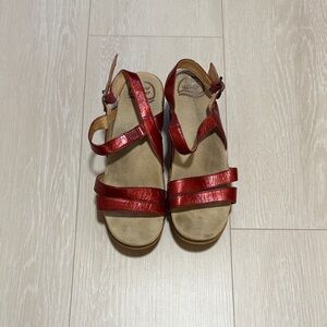 Dansko Red Strap Leather Wedge Sandals